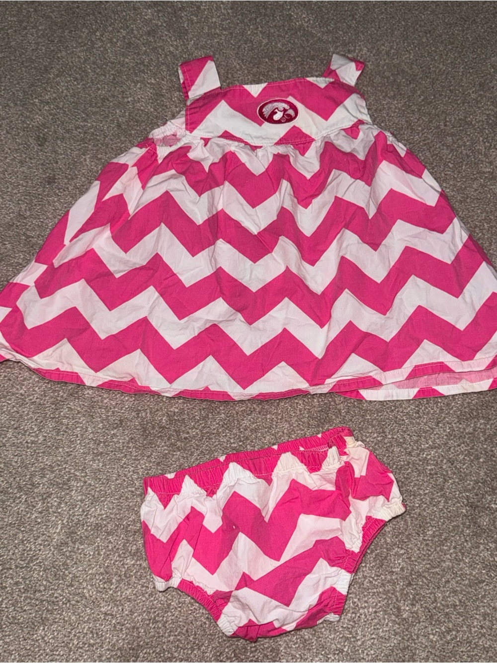 Iowa Hawkeyes Russell Athletic Pink & White Chevron Dress with Matching Bloomers